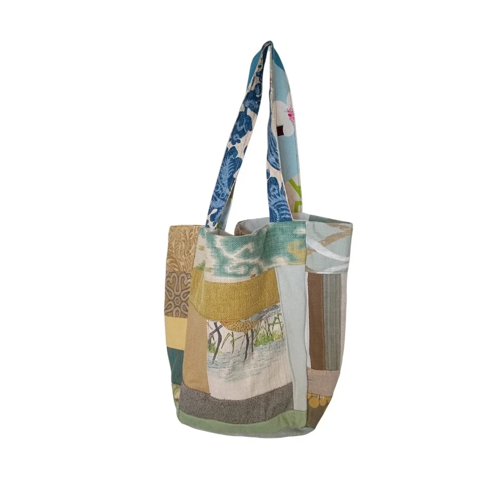 Handmade Patchwork Tote Bag Multicolor Floral Damask‎ Canvas Shoulder Bag 15x14